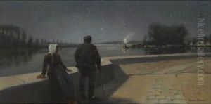 The Seine By Night Near Samois by Theodor von Hormann