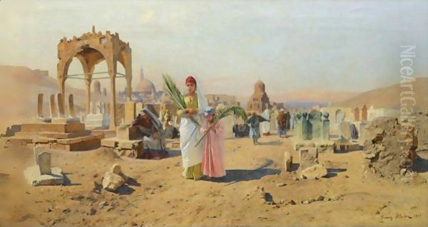 Figures Bearing Palm Leaves On The Outskirts Of Cairo - view 1