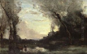 La Mare Aux Vaches A La Tombee Du Jour by Jean-Baptiste-Camille Corot