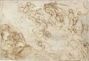 Foglio Di Schizzi Con Cavalieri by Palma Vecchio (Jacopo Negretti)