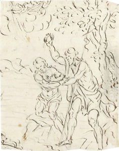 Tre Fogli Di Soggetto Religioso Battesimo Di Cristo, Sogno Di Giacobbe E Martirio Di Santa by Vincenzo Dandini