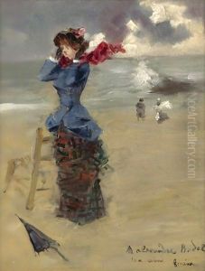 Elegante Sur La Plage by Jean-Louis Forain