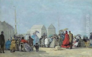 Scene De Plage A Trouville 3 by Eugene Boudin