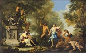 Bacchanale Offering Various Goods To Pan Statue by Filippo Lauri