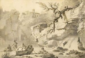 View Of Tivoli With Soldiers by Claude-joseph Vernet