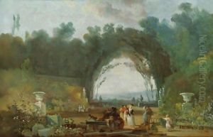 View Of A Terrace, Probably In Saint-Cloud by Louis-Gabriel Moreau the Elder