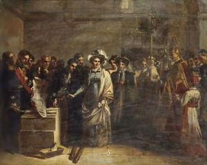 The Duchess Of Angouleme Placing The First Stone Of The Building Raised In Memory Of The Quiberon Victims by Louis Charles Auguste Couder