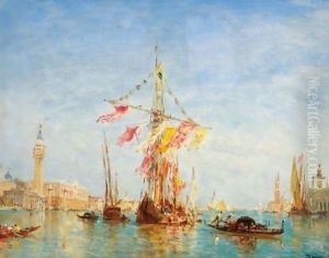 A Sailing Boat On A Feast Day On The Grand Canal In Venice by Felix Ziem