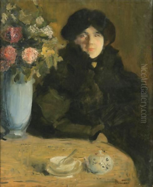 Portrait Of A Woman With A Vase Of Flowers - view 1