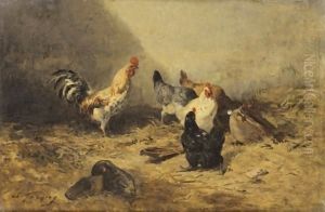 Cock And Hens by Charles Emile Jacque