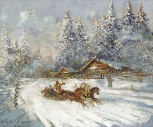 Troika Racing Through The Snow by Konstantin Alexeievitch Korovin