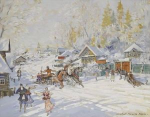 Sunny Winter Landscape With Troika