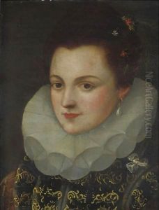 Portrait Of A Lady Wearing A Black Dress With Gold Brocade And A White Ruff
