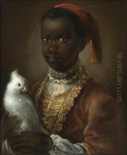Portrait Of A Black Page With A White Parrot - view 1