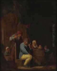Peasants Drinking And Smoking In A Tavern by Isaack Jansz. van Ostade