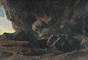 The Grotto At Vicovaro by Simon-Joseph-Alexandre-Clement Denis