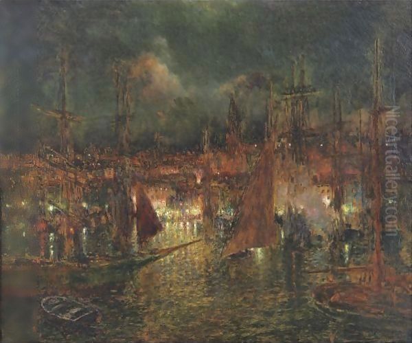 Nocturnal View Of A Port - view 1