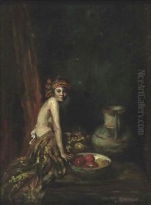 Model With Bowl Of Fruit by Indiana Gyberson