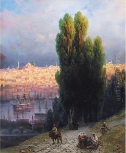 Constantinople, View Of The Golden Horn With A Self-Portrait Of The Artist Sketching