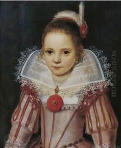 Portrait Of A Young Girl In A Pink Dress With Red Trim by Cornelis De Vos