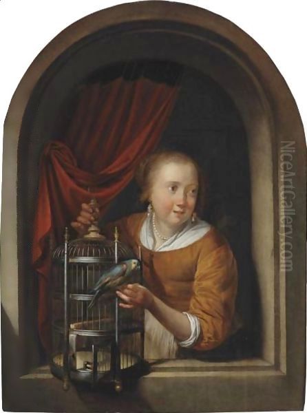 Young Girl With A Perroquet In A Niche - view 1