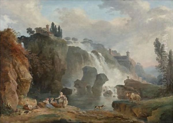The Cascades At Tivoli With The Temple Of Vesta, Some Figures Resting In The Foreground. - view 1