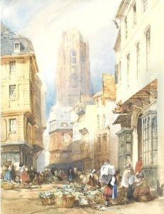 A Market Scene, Rouen, The Church Of St. Ouen Beyond by Thomas Shotter Boys