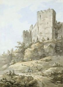 A Figure On Horseback, Ludlow Castle Beyond by William Marlow