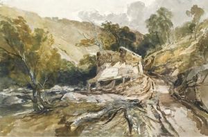 Barn In A Wooded River Landscape by William James Muller