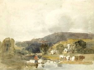 Crossing The Stream, Traditionally Identified As Hubberholme, North Yorkshire by Peter de Wint