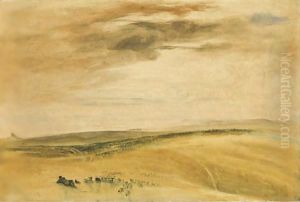 A Shepherd With His Flock In A Landscape by John Martin