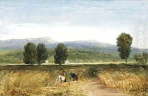 Harvesters In A Welsh Valley by David Cox