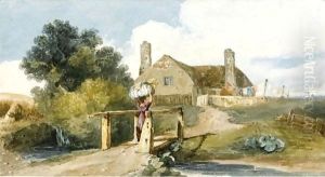 A Washerwoman Returning To A Cottage A Washerwoman Returning To A Cottage
