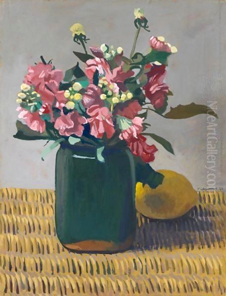 Pink Stock (Matthiola) And Lemon In A Basket, 1924 - view 1