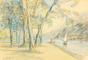 Au Bord Du Lac At The Lake Side by Edouard Vallet