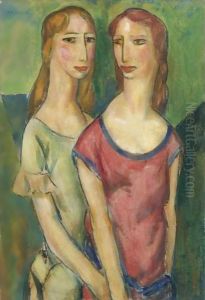 Two Girls Holding Hands by Alfred Henry Maurer