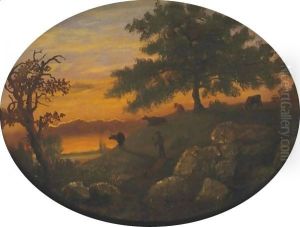 Cattle At Sunset by Albert Bierstadt