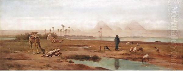 Camels And Goatherd At The Pyramids At Gizeh - view 1
