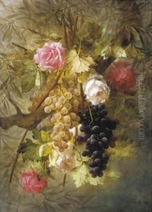 Still Life Of Grapes And Roses by Joseph-Eugene Gilbault