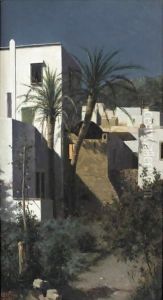 Moonlit Houses In Capri by Augusto Lovatti