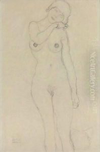 Stehend Von Vorne, Den Kopf Nach Rechts Geneigt (Standing Woman With Head Leaning Right) by Gustav Klimt