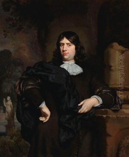 A Portrait Of A Gentleman, Standing Three-Quarter Length, Wearing A Black Coat With A White Collar And A Black Cloak - view 1