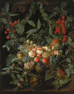 A Still Life With A Garland Of Peaches, Pears, Melons, Plums, Apricots, Grapes, Apples, Berries And Cherries