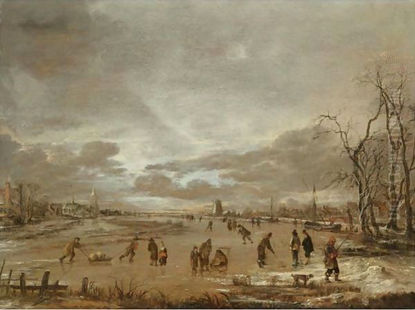 A Winter Landscape With Skaters And Kolf Players On A Frozen River - view 1