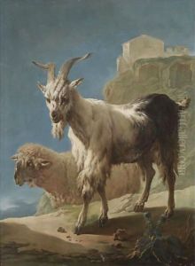 A Goat And A Sheep In An Italianate Landscape by Philipp Peter Roos