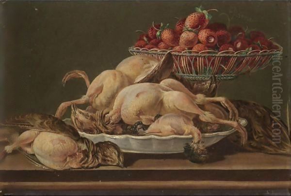 Still Life With Plucked Game And A Basket Filled With Strawberries - view 1