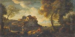 An Italianate Landscape With Women At A Well