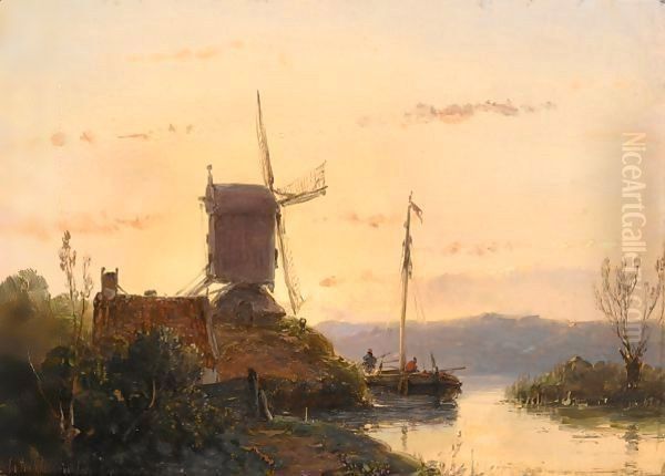 Figures On A Boat In A Summer Landscape - view 1