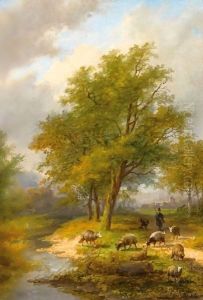A Shepherd And His Flock In A Summer Landscape
