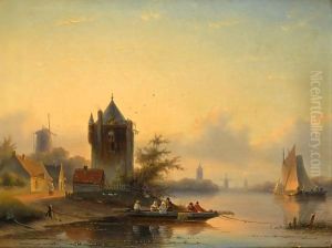 A Summer Landscape With A Ferry Crossing A River
